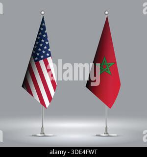 Two Standing Flags Representing USA vs Morocco with Flags on Bodies Stock Vector