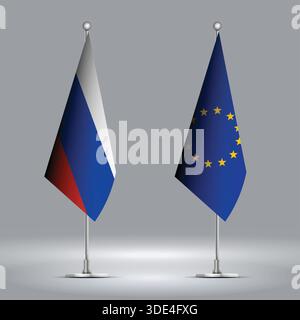 Two Standing Flags Representing EU vs Russia with Flags on Bodies Stock Vector