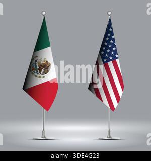 Two Standing Flags Representing USA vs Mexico with Flags on Bodies Stock Vector