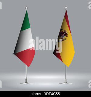 Two Standing Flags Representing Italy vs Spain with Flags on Bodies Stock Vector