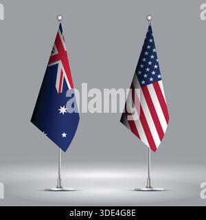 Two Standing Flags Representing USA vs Australia with Flags on Bodies Stock Vector