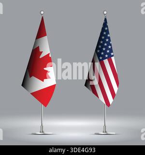 Two Standing Flags Representing USA vs Canada with Flags on Bodies Stock Vector