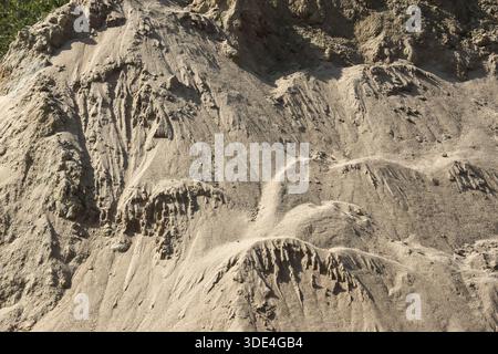 Detailed view of rough sand dune texture background showing natural geology erosion and layers of sediment with dry surface pattern in beige color ton Stock Photo
