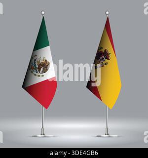 Two Standing Flags Representing Mexico vs Spain with Flags on Bodies Stock Vector