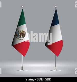 Two Standing Flags Representing Mexico vs France with Flags on Bodies Stock Vector