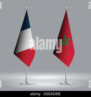Two Standing Flags Representing Morocco vs France with Flags on Bodies Stock Vector