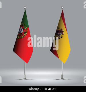 Two Standing Flags Representing Spain vs Portugal with Flags on Bodies Stock Vector
