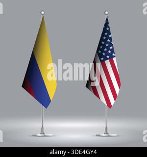 Two Standing Flags Representing USA vs Colombia with Flags on Bodies Stock Vector