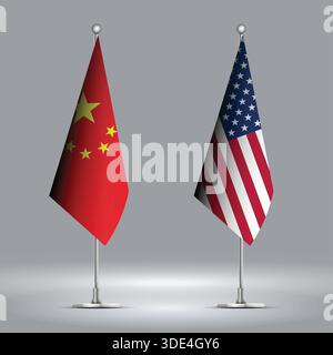 Two Standing Flags Representing USA vs China with Flags on Bodies Stock Vector