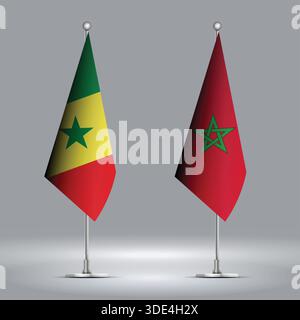 Two Standing Flags Representing Morocco vs Senegal with Flags on Bodies Stock Vector
