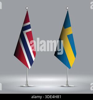 Two Standing Flags Representing Norway vs Sweden with Flags on Bodies Stock Vector