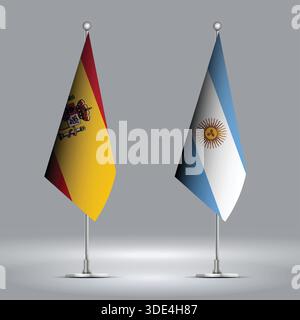 Two Standing Flags Representing Spain vs Argentine with Flags on Bodies Stock Vector
