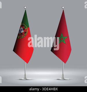 Two Standing Flags Representing Morocco vs Portugal with Flags on Bodies Stock Vector
