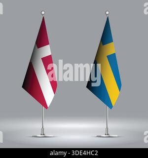 Two Standing Flags Representing Denmark vs Sweden with Flags on Bodies Stock Vector