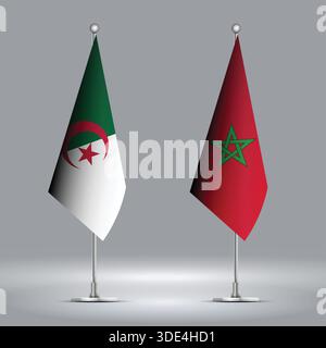 Two Standing Flags Representing Morocco vs Algeria with Flags on Bodies Stock Vector