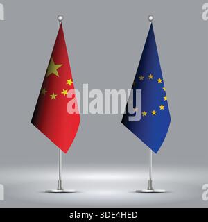 Two Standing Flags Representing EU vs CHINA with Flags on Bodies Stock Vector