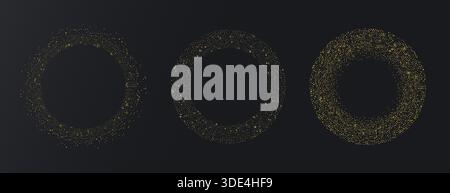 Abstract gold halfton logo template element. Gold dots vector background. Set dotted glitter circle form. Stock Vector
