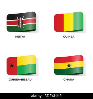 Set of Variant Wavy Flags Isolated on Dark Background Stock Vector