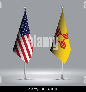 Two Standing Flags Representing USA and New Mexico State with Flags on Bodies Stock Vector