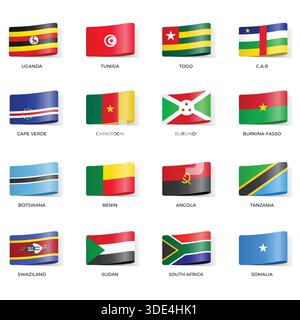 Set of Variant Wavy Flags Isolated on Dark Background Stock Vector