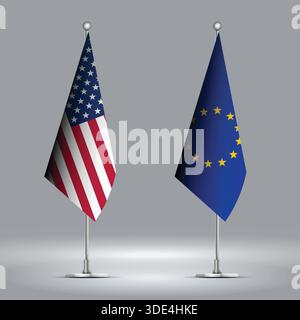 Two Standing Flags Representing EU vs USA with Flags on Bodies Stock Vector