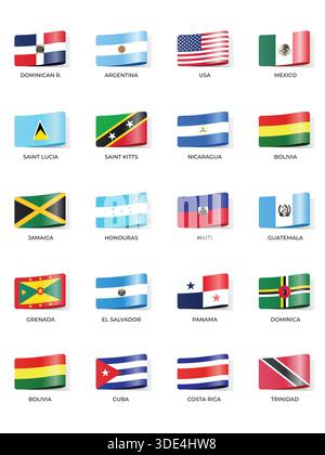 Set of Variant Wavy Flags Isolated on Dark Background Stock Vector