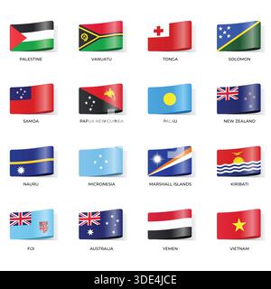 Set of Variant Wavy Flags Isolated on Dark Background Stock Vector