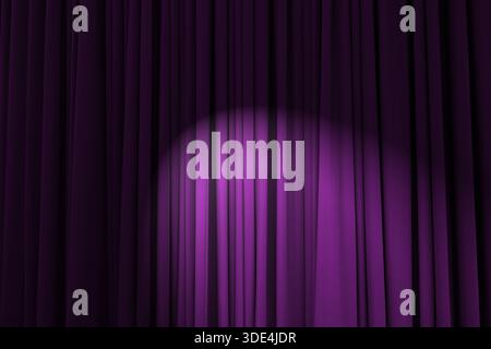 Background texture of neon purple, heavily corrugated curtain with stage light in the middle Stock Photo