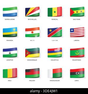 Set of Variant Wavy Flags Isolated on Dark Background Stock Vector