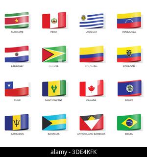 Set of Variant Wavy Flags Isolated on Dark Background Stock Vector