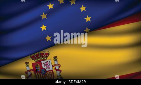 High Quality background with Two Flags of  European Union & Spain Stock Vector