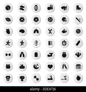 Set of Fitness and Sport Icons Representing Workout, Health, and Active Lifestyle Concepts Stock Vector