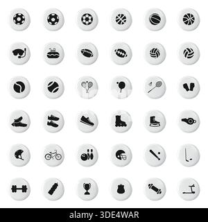Set of Sport Icons Representing Various Athletic Activities and Equipment Stock Vector