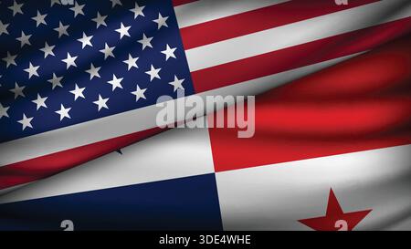 High Quality background with Two Flags of  USA and Panama Stock Vector