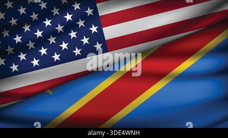 High Quality background with Two Flags of  USA and RDC Stock Vector