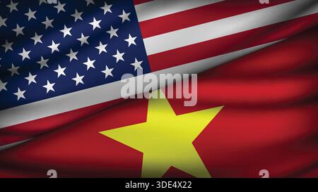 High Quality background with Two Flags of  USA and Vietnam Stock Vector