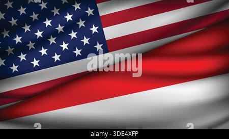 High Quality background with Two Flags of  USA and Indonesia Stock Vector
