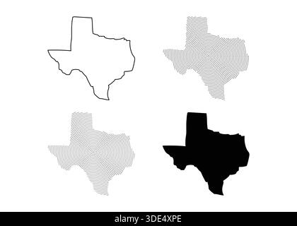 Texas State Map Outline, Patterned Dots, and Solid Silhouette Variations in a Modern Grid Stock Vector