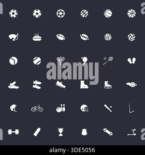 Set of Sport Icons Representing Various Athletic Activities and Equipment Stock Vector