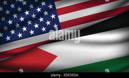 High Quality background with Two Flags of  USA and Palestine Stock Vector