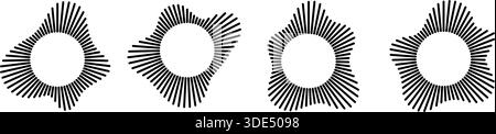 Radial burst patterns with horizontal waveform lines and concentric rings. Stock Vector