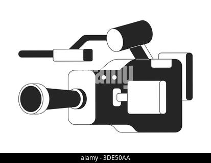 Professional video camera with microphone 2D line object Stock Vector