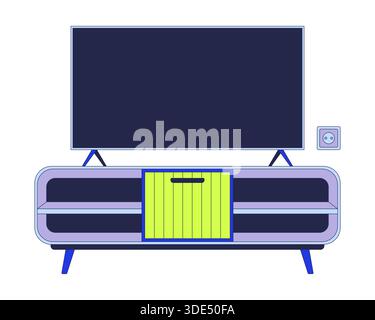 Modern television placed on stylish media console table 2D cartoon object Stock Vector