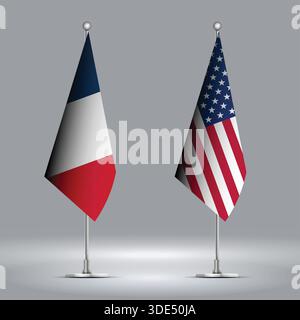 Two Standing Flags Representing USA vs France with Flags on Bodies Stock Vector
