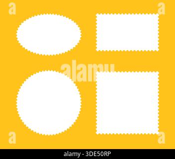 Postage white stamp template frames. Empty borders, backdrops for postcard, letter. Blank circle, rectangular vintage stamps icon set. Tag, label Stock Vector
