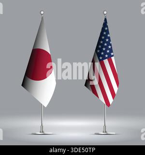 Two Standing Flags Representing USA vs Japan with Flags on Bodies Stock Vector