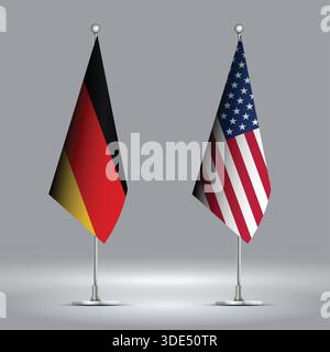 Two Standing Flags Representing USA vs Germany with Flags on Bodies Stock Vector