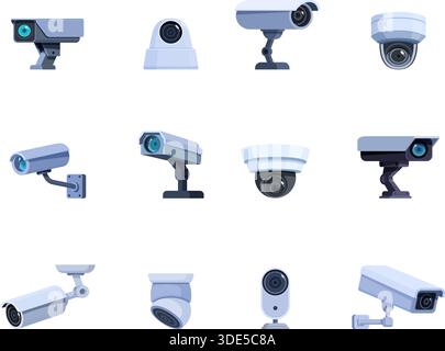 Cctv cameras. Isolated surveillance camera for traffic, roads, urban streets. Spy video systems, security equipment for home or outdoor, safety Stock Vector