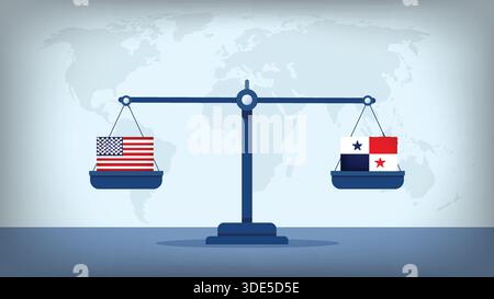 Balance Scale with Panama vs USA Flags , International Relations and Global Trade Concept Vector Stock Vector