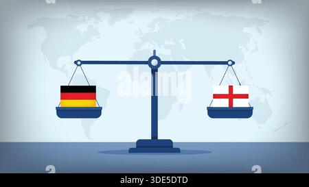 Balance Scale with Germany vs England Flags , International Relations and Global Trade Concept Vector Stock Vector